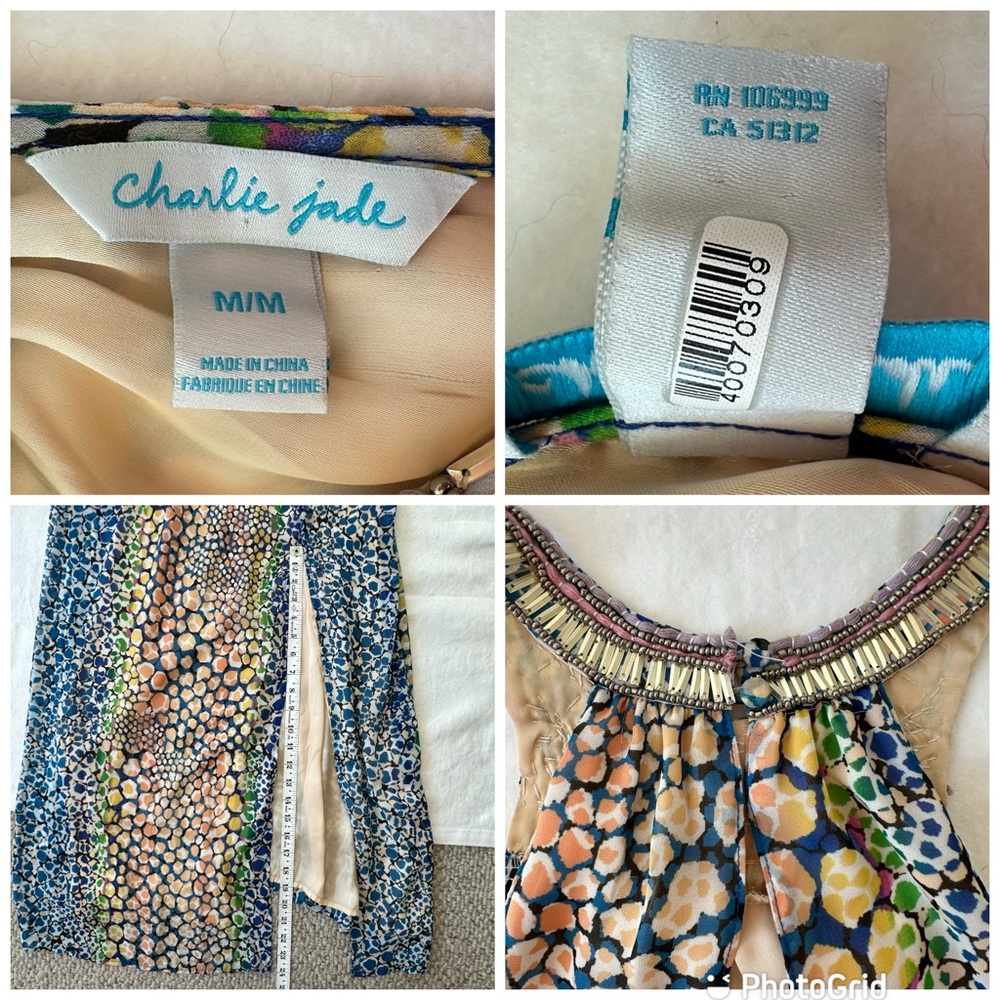 Charlie Jade Beaded Halter Neck Blue Green Colorful Party Maxi Dress, size M - Picture 15 of 16
